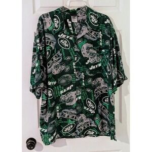 NFL New York Jets Button Up Shirt XL Football‎ Team Apparel Green Hawaiian 90's